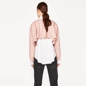 Zara Cropped Long Sleeve Pink Crewneck Sweatshirt